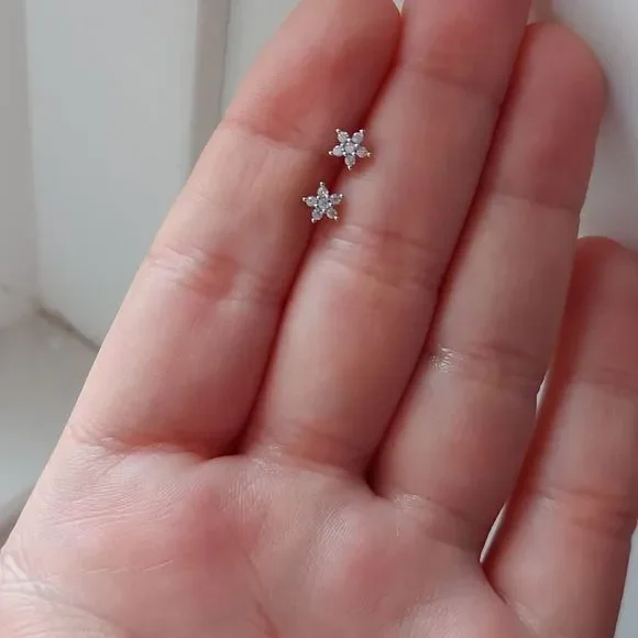 14K White Gold Plated Flower Earrings - Picture 9 of 12